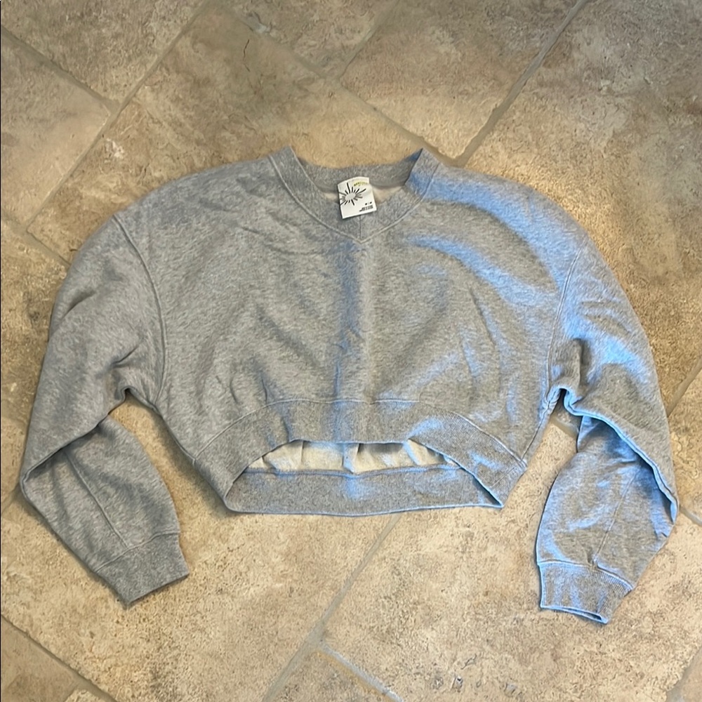 aerie Cropped Crewneck Sweatshirt in Light Gray
